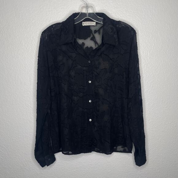 Jon & Anna Contemporary Womens Top Size M Black Floral Semi Sheer Button Up - Picture 1 of 11